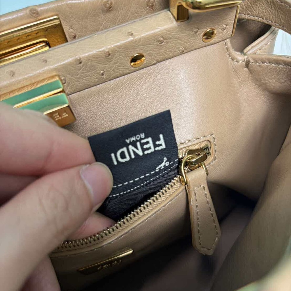 Fendi Mini Peekaboo in Beige Ostrich leather with Gold Accents - Picture 8 of 11